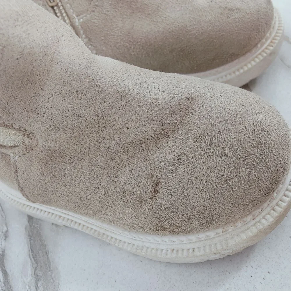 First Steps Baby Infant Tan Faux Suede Slip On Chelsea Ankle Boots, Sz 4